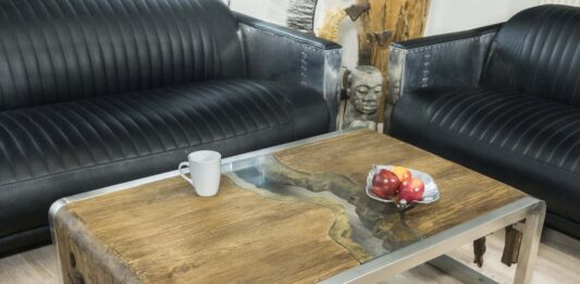 Designer coffee table made of wood with stainless steel and glass 120 x 80 cm Designer coffee table made of wood with stainless steel and glass