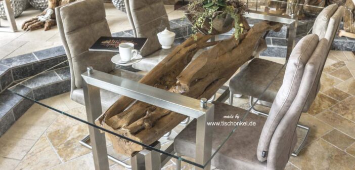 Moderner Esstisch aus Holz und Edelstahl