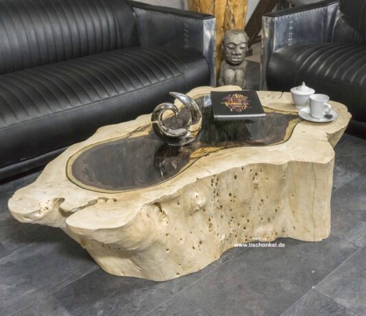 Seltener Wohnzimmertisch aus einem Baumstumpf mit Glasplatte Seltener Wohnzimmertisch aus einem Baumstumpf mit Glasplatte