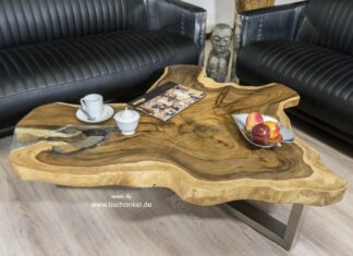 Wohnzimmertisch aus Holz mit Glas, 140 cm Wohnzimmertisch aus Holz mit Glas