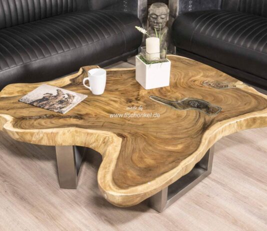 Superbe table basse en tranche de bois avec un design magnifique Table basse en tranche de bois, superbe design de Gerken Wohndesign
