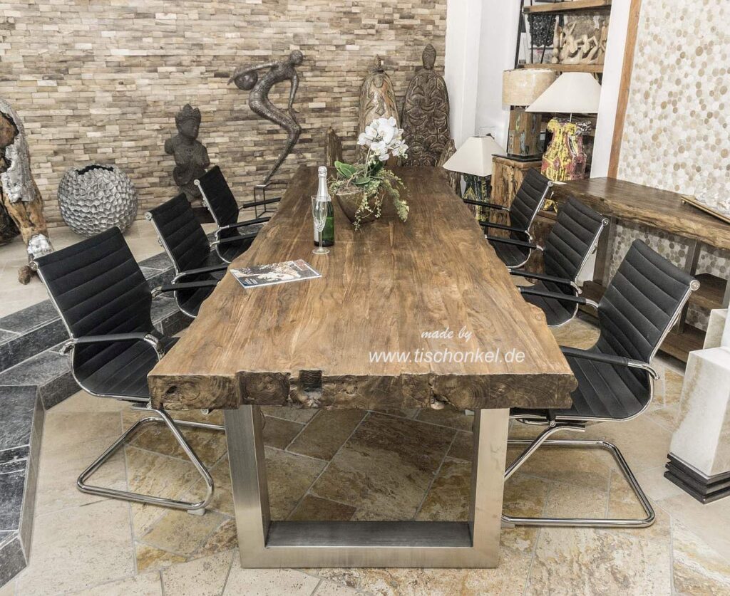 Esstisch für 8 Personen, 300 x 100 cm, aus recyceltem Teakholz Esstisch aus Massivholz 300 cm