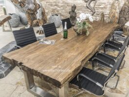 Esstisch für 8 Personen, 300 x 100 cm, aus recyceltem Teakholz Esstisch für 8 Personen