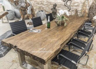 Esstisch für 8 Personen, 300 x 100 cm, aus recyceltem Teakholz Esstisch für 8 Personen