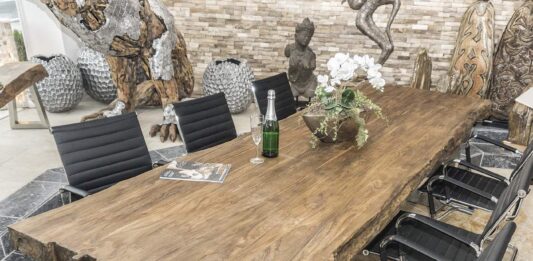 Table à manger pour 8 personnes, 300 x 100 cm, en teck recyclé Esstisch für 8 Personen