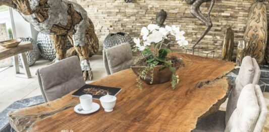 Conference table or dining table made from a solid wood slab (250 cm) Conference table or dining table made from a wood slab