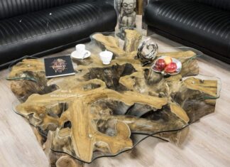 Wohnzimmertisch aus einer Baumwurzel im Format 120 x 120 cm Wohnzimmertisch aus einer Baumwurzel 120x120 cm mit Glasplatte (1)