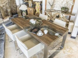 Design Esstisch aus Holz mit Edelstahl Toller Design Esstisch aus Holz mit Edelstahl