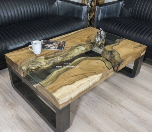 Couchtisch günstig mit Holz, Rohstahl und Glas Couchtisch günstig