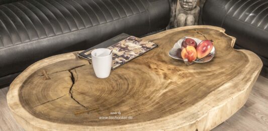 Petite table basse ronde en tranche de bois Petite table basse ronde