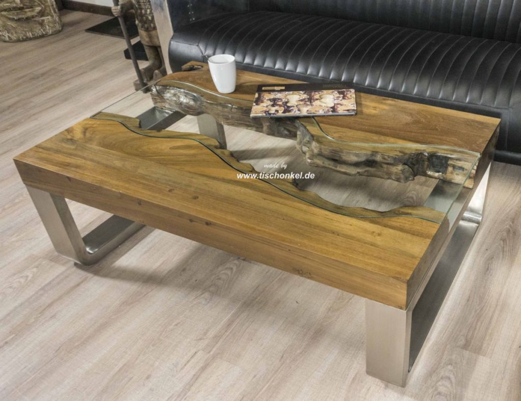 Couchtisch aus Holz Serie ELEMENTS Couchtisch aus Holz mit Edelstahl