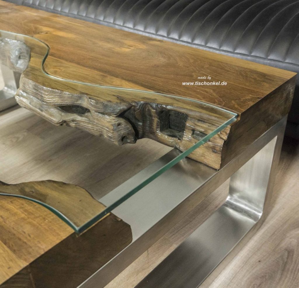 Couchtisch aus Holz Serie ELEMENTS Couchtisch aus Holz mit Glasplatte