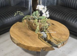 Couchtisch rund mit spektakulärem Mittelglas Couchtisch rund mit spektakulärem Mittelglas