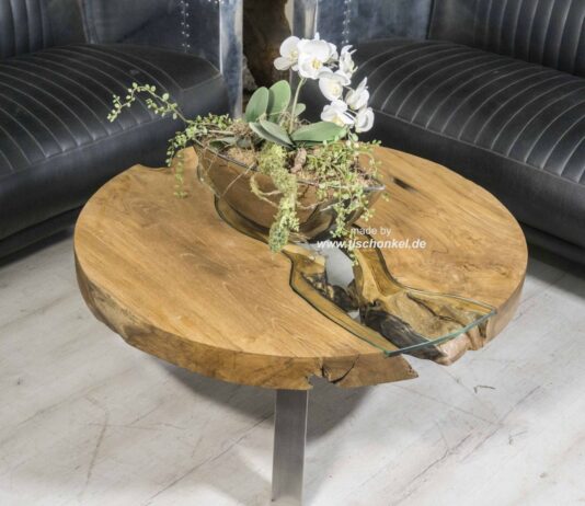 Sofabord rundt med spektakulært midterglas Sofabord rundt med spektakulært midterglas