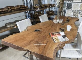 Esstisch Baumstamm aus massivem Litschiholz Esstisch Baumstamm aus massivem Litschiholz