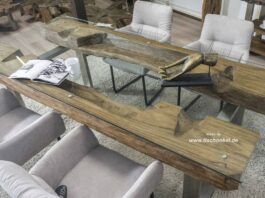 Konferenztisch Massivholz aus einem antiken Reismörser Konferenztisch Massivholz