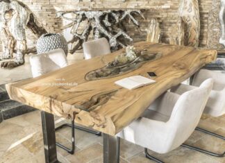 Baumstamm Esstisch aus Suar mit Baumkante kaufen? Baumstamm Esstisch aus Suar