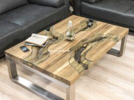 Salontafel van hout met roestvrij staal Salontafel van hout met roestvrij staal