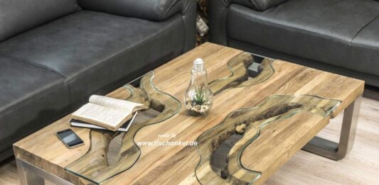 Salontafel van hout met roestvrij staal Salontafel van hout met roestvrij staal