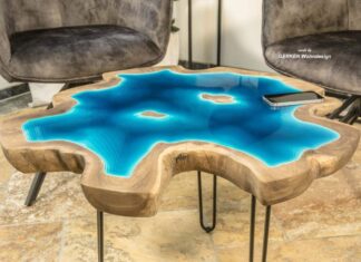 Couchtisch mit Kunstharz „Lagoon“ mit interessantem 3D-Effekt Couchtisch mit Kunstharz
