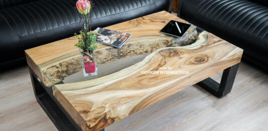 Eckiger Couchtisch aus Baumstämmen „Landscape“ Table basse carrée