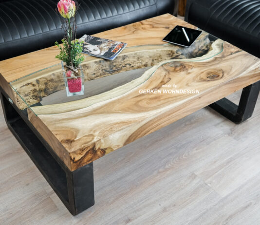 Square coffee table made from tree trunks „Landscape“ Square coffee table