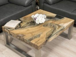 Couchtisch rechteckig aus Holz „Natural Landscape“ Ronde salontafel van hout met interessant ontwerp "Serie Eternia"