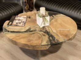 Round coffee table made of wood „Natural Eternia“, diameter 100 cm Round coffee table made of wood