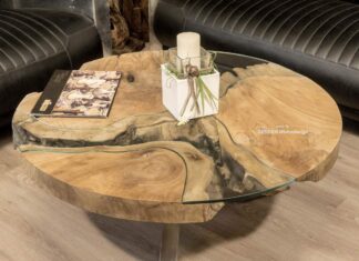 Runder Couchtisch aus Holz „Natural Eternia“, Durchmesser 100 cm Runder Couchtisch aus Holz