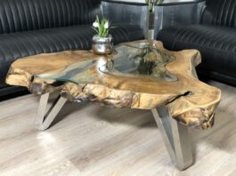 Coffee table made from a log with live edge „Lakeside“ Coffee table made from a log