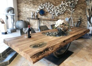 Großer Esstisch aus Holz DEEP ISLAND 300 x 100 cm Grosser Esstisch aus Holz