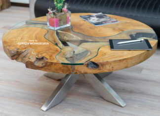 Kleiner runder Couchtisch aus Holz Kleiner runder Couchtisch