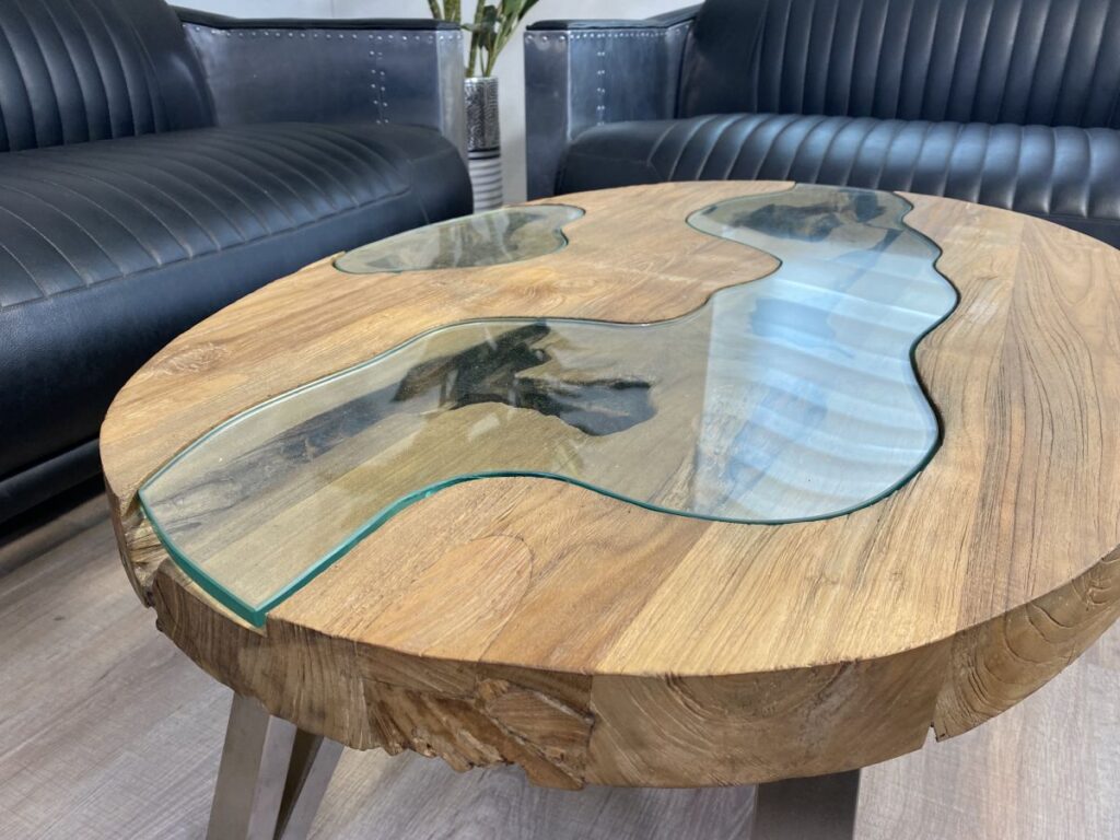 Besondere Couchtische aus Holz Ovaler Echtholz Couchtisch