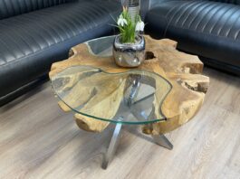 Mesa de centro redonda de teca „Sunrise“ Mesa de café de teca