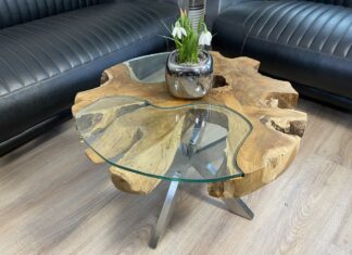 Runder Couchtisch aus Teakholz „Sunrise“ Couchtisch aus Teakholz