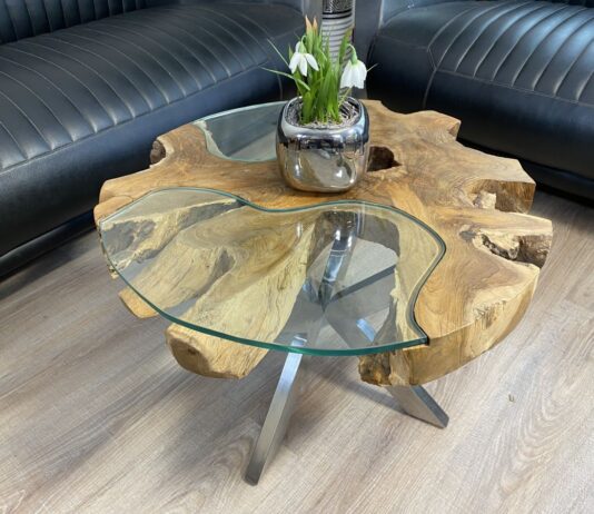 Runder Couchtisch aus Teakholz „Sunrise“ Couchtisch aus Teakholz