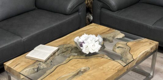 Table basse carrée en bois avec verre Table basse carrée en bois