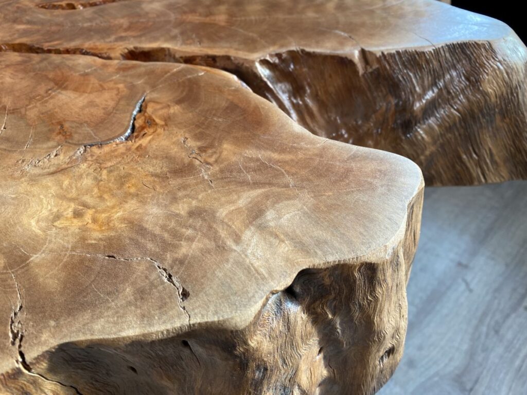 Vollholz Couchtisch aus einem Baumstamm Couchtisch aus Litschi Massivholz