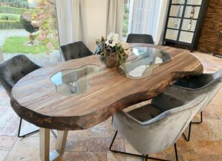 Teakholz Tisch „Fusion“ 220 cm von GERKEN Wohndesign Einzigartiger Teakholz Tisch