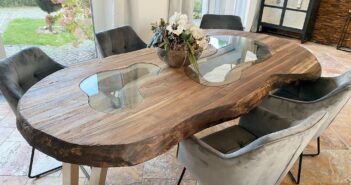 Teakholz Tisch „Fusion“ von GERKEN Wohndesign Einzigartiger Teakholz Tisch