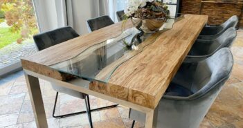 Esszimmertisch aus Teakholz „Elements“ mit Glaseinlage Esszimmertisch Teakholz
