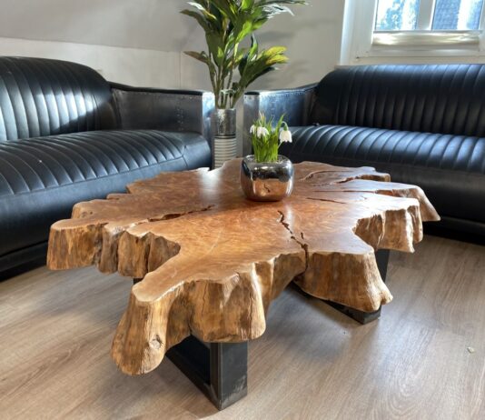 Vollholz Couchtisch aus einem Baumstamm Vollholz Couchtisch