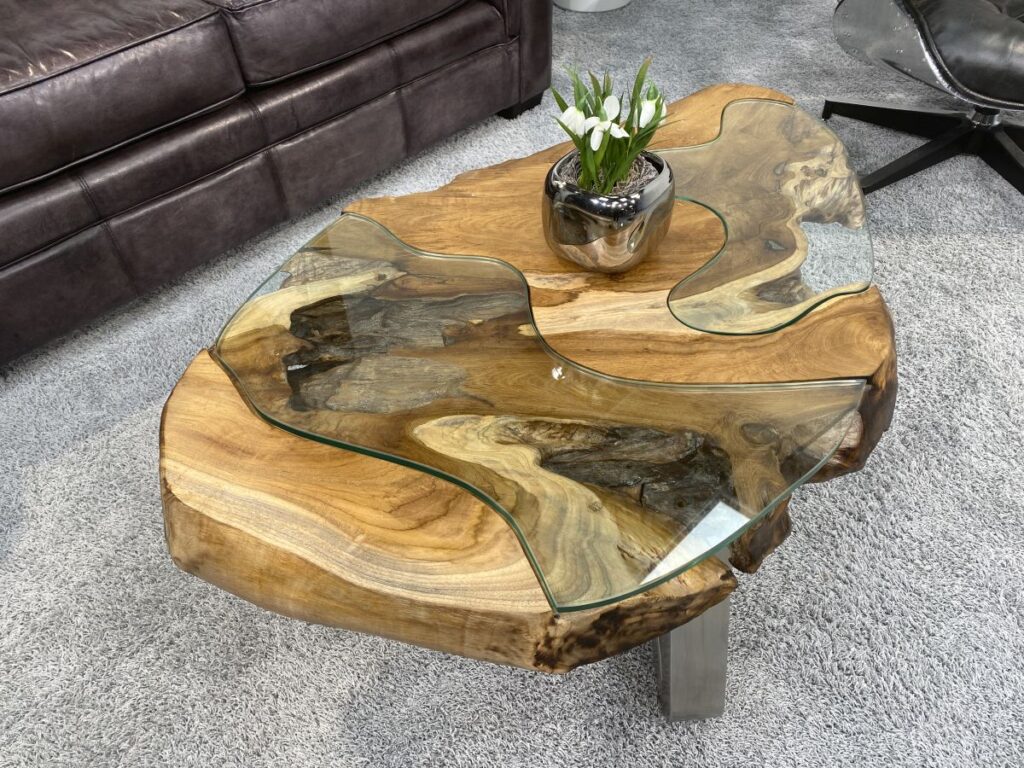 Couchtisch rund aus Holz LAKESIDE ca. 100 cm Couchtisch rund aus Wurzelholz