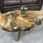 Holz Couchtisch mit Glass und Edelstahl