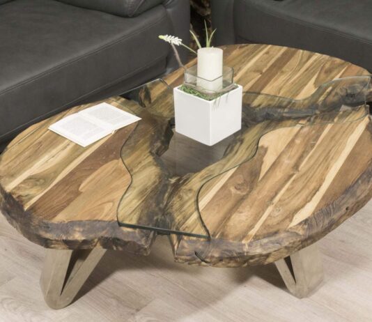 Table basse en bois massif de GERKEN Wohndesign Table basse en bois massif avec verre