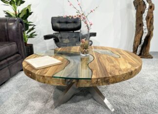 Couchtisch rund „Eternia“ aus massivem Holz Couchtisch rund