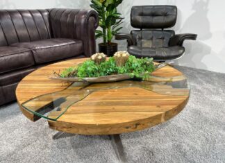 Runder Couchtisch aus Altholz Runder Couchtisch Eternia