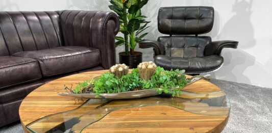 Runder Couchtisch aus Altholz Runder Couchtisch Eternia