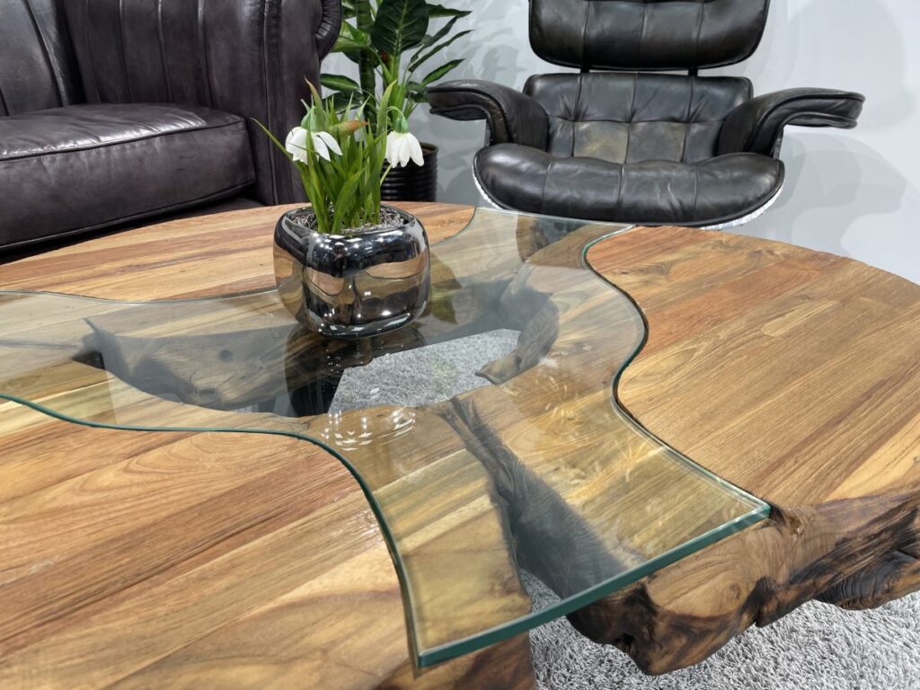Holz Couchtisch Glaseinlage Massivholz