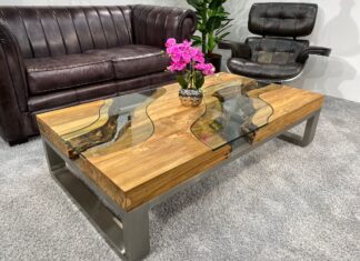 Niedriger Wohnzimmertisch „Wild Landscape“ Beitrag Wohnzimmertisch aus recyceltem Holz Wild Landscape